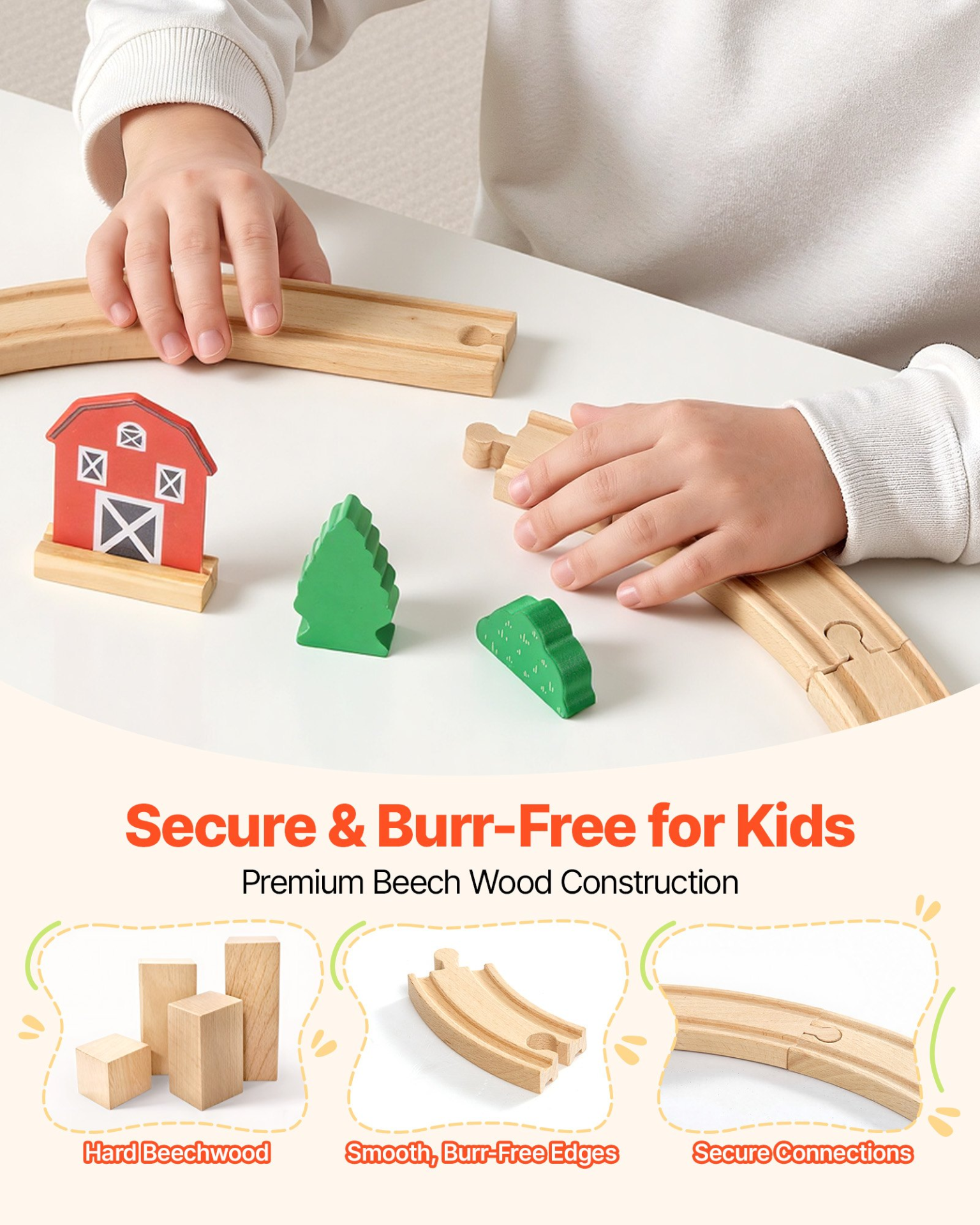 Start2Finish VEVOR Wooden Train Set with magnetic trains, tracks, and accessories for kids ages 3-8, perfect for imaginative play.