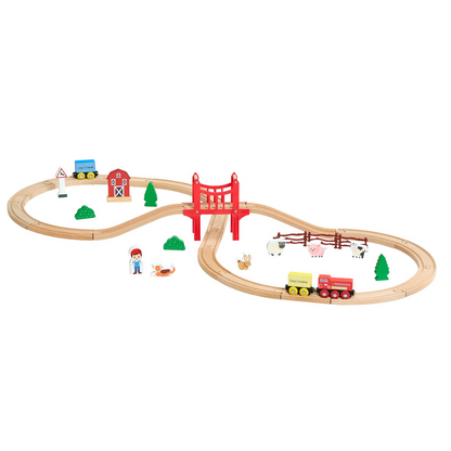 Start2Finish VEVOR Wooden Train Set with magnetic trains, tracks, and railway accessories for kids ages 3-8.