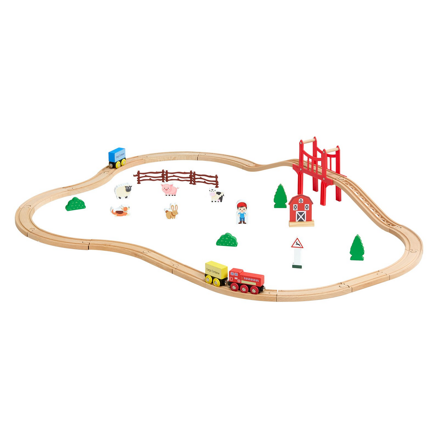 Start2Finish VEVOR Wooden Train Set with magnetic trains, tracks, and accessories for kids ages 3-8, themed small town Christmas toy