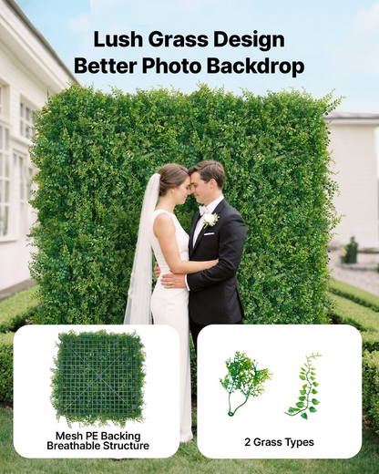 Start2Finish artificial boxwood panels, 12-pack, 20x20 inch fake greenery for garden privacy, indoor or outdoor wall decor.