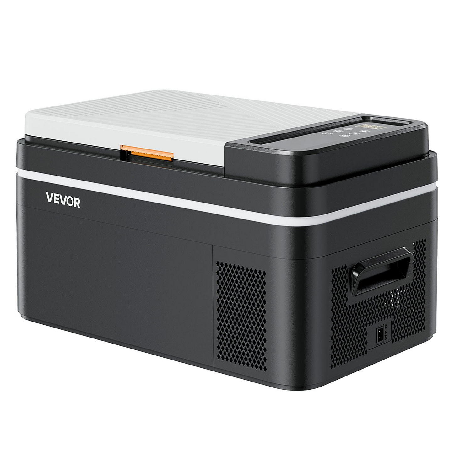 Start2Finish VEVOR car refrigerator with compressor, portable 23 QT cooler, digital controls, suitable for RVs, camping, and boating.