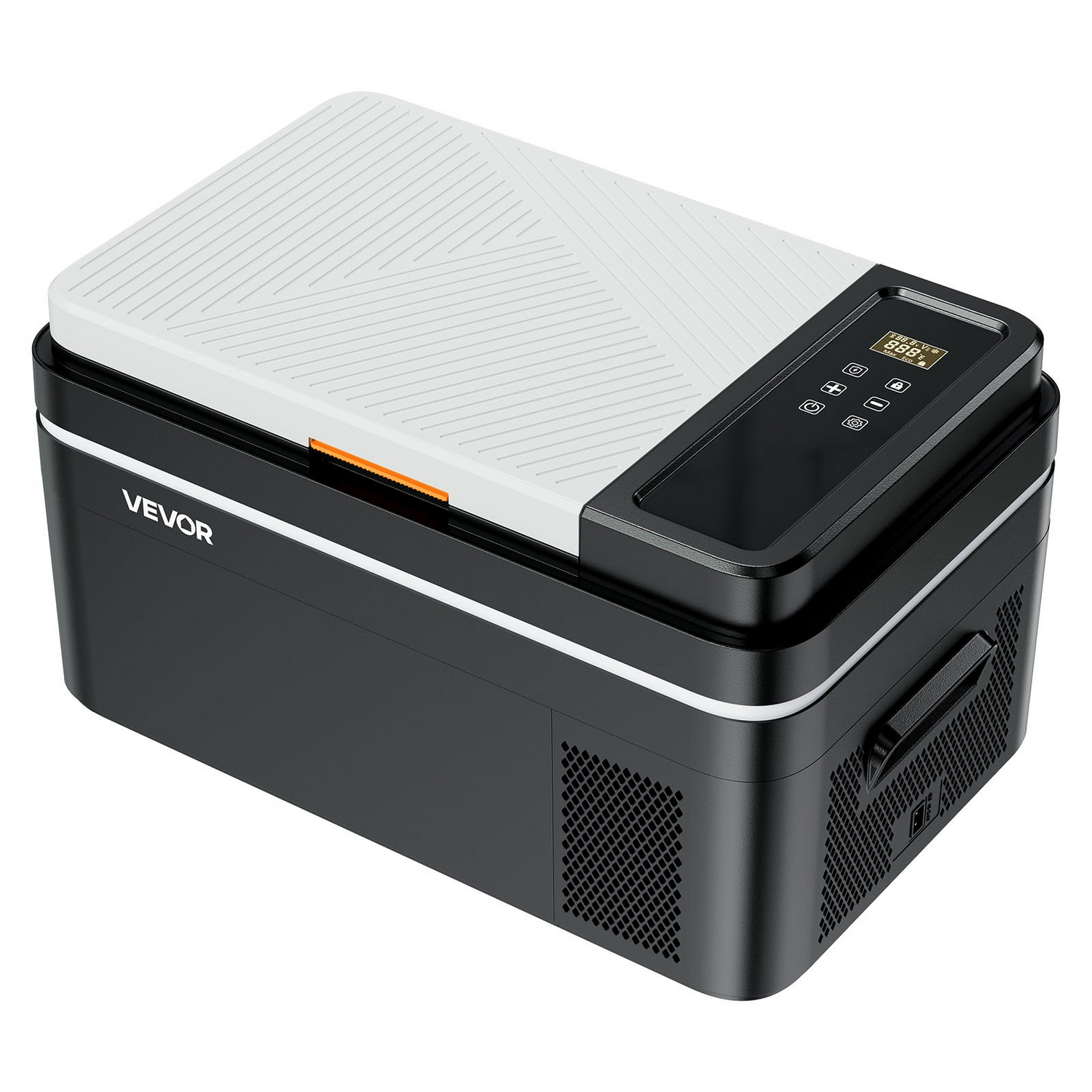 Start2Finish VEVOR car refrigerator with compressor, portable 23QT cooler for RVs, camping, and boating, with APP control and freezer function.