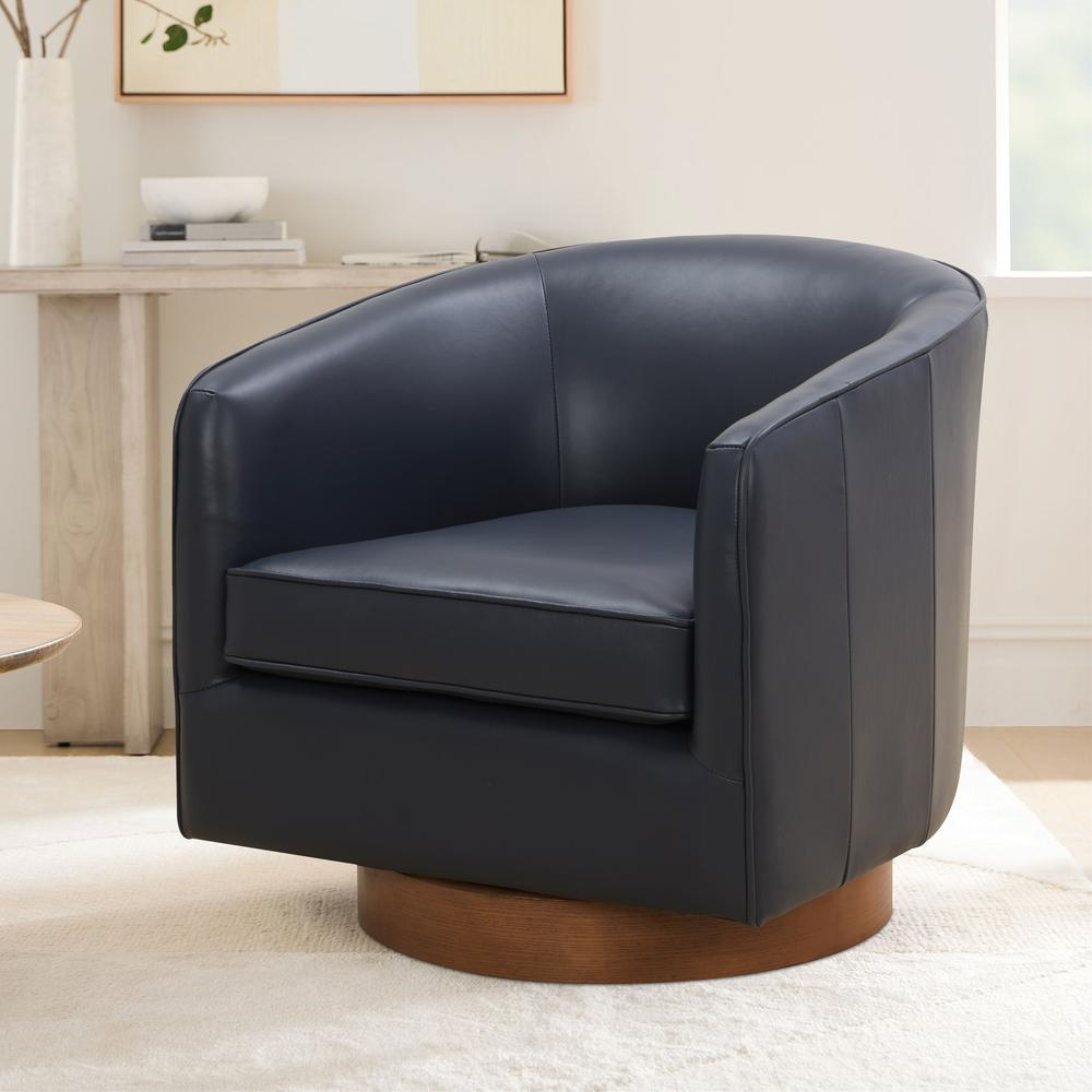 Start2Finish Taos caramel top grain leather swivel chair with wood base, featuring padded seat and modern design.