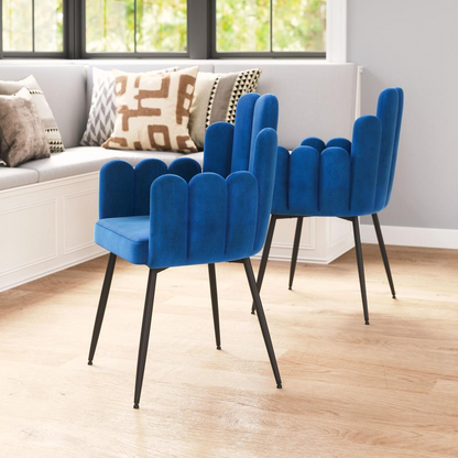 Set of two navy blue Noosa dining chairs by Start2Finish with sleek design and cushioned seats.