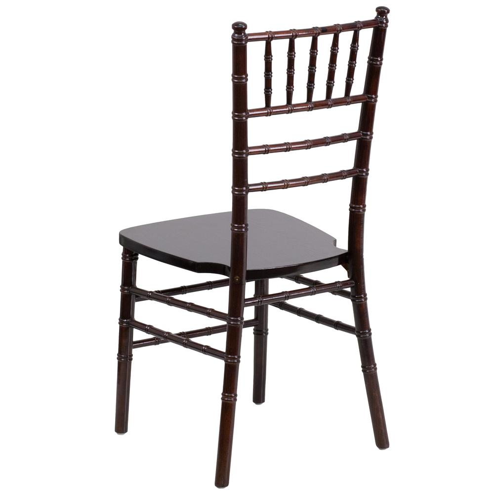 Walnut wood Chiavari chair with elegant design and tapered legs, showcasing craftsmanship and smooth finish.