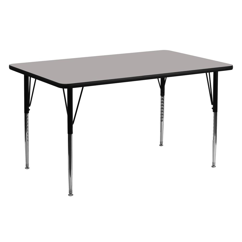 Grey Start2Finish 24-inch wide by 60-inch long height-adjustable HP activity table with standard legs, suitable for classrooms.