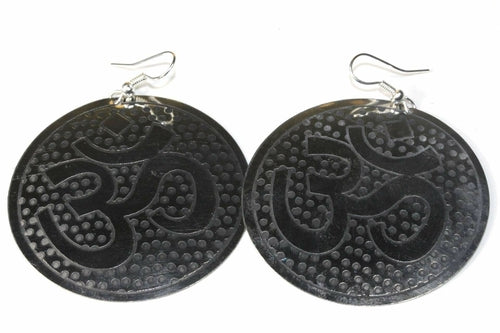 Silver Hestia Grand Om Yoga Earrings featuring intricate silver design with Om symbol, perfect for spiritual and yoga-inspired style.