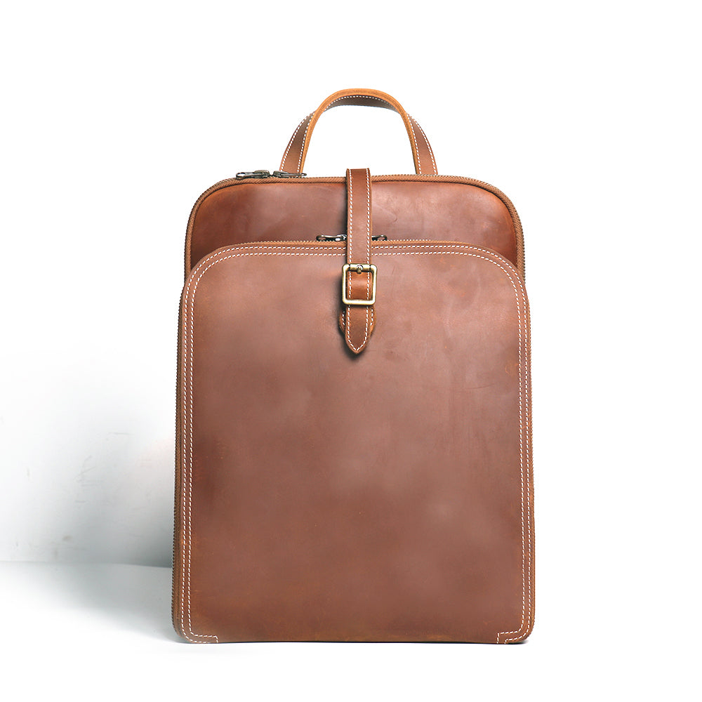 Start2Finish Sachi leather backpack for women, small brown leather accessory with adjustable shoulder straps and front pocket.