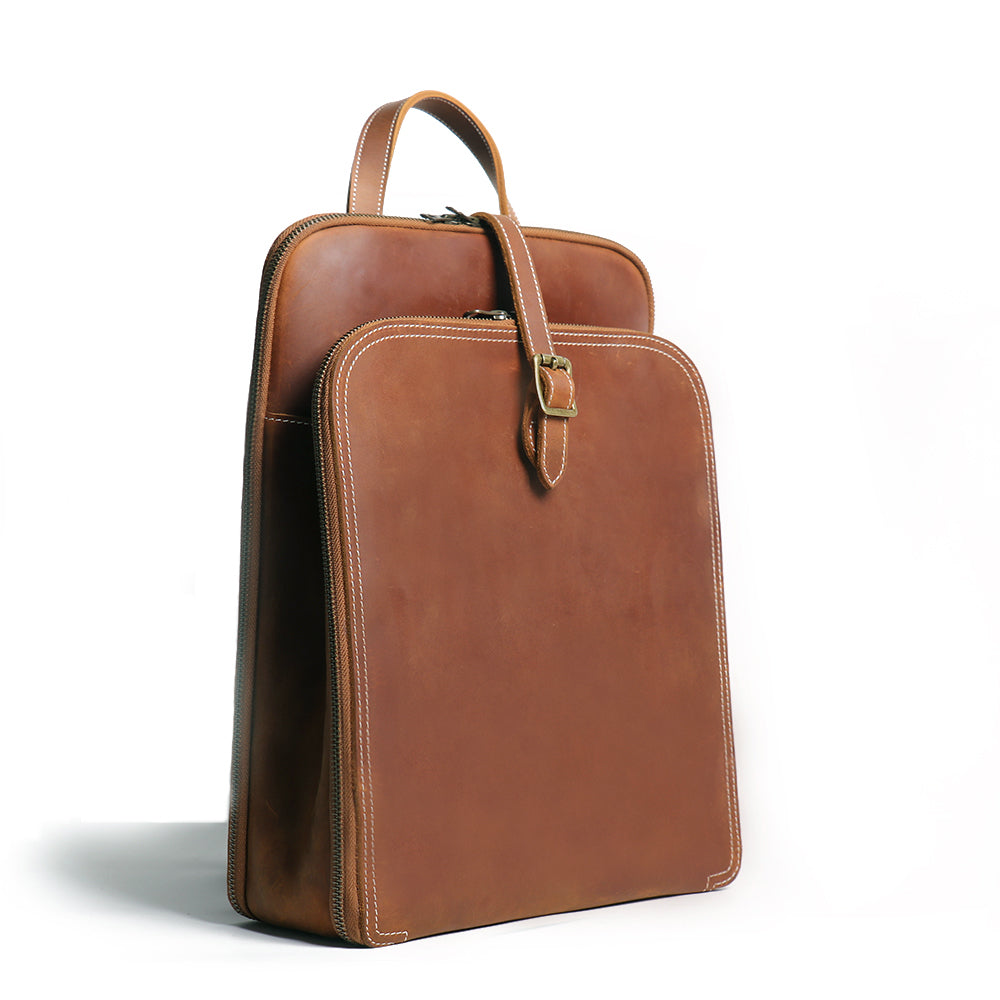 Start2Finish Sachi leather backpack for women, small brown leather accessories bag with adjustable straps and multiple compartments.