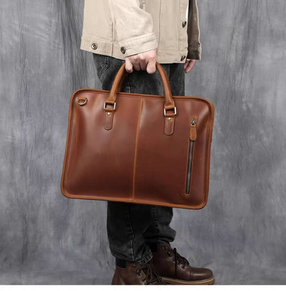 Vintage leather laptop bag by Start2Finish, Hemming Leather Briefcase with sturdy handles and classic accessory design.