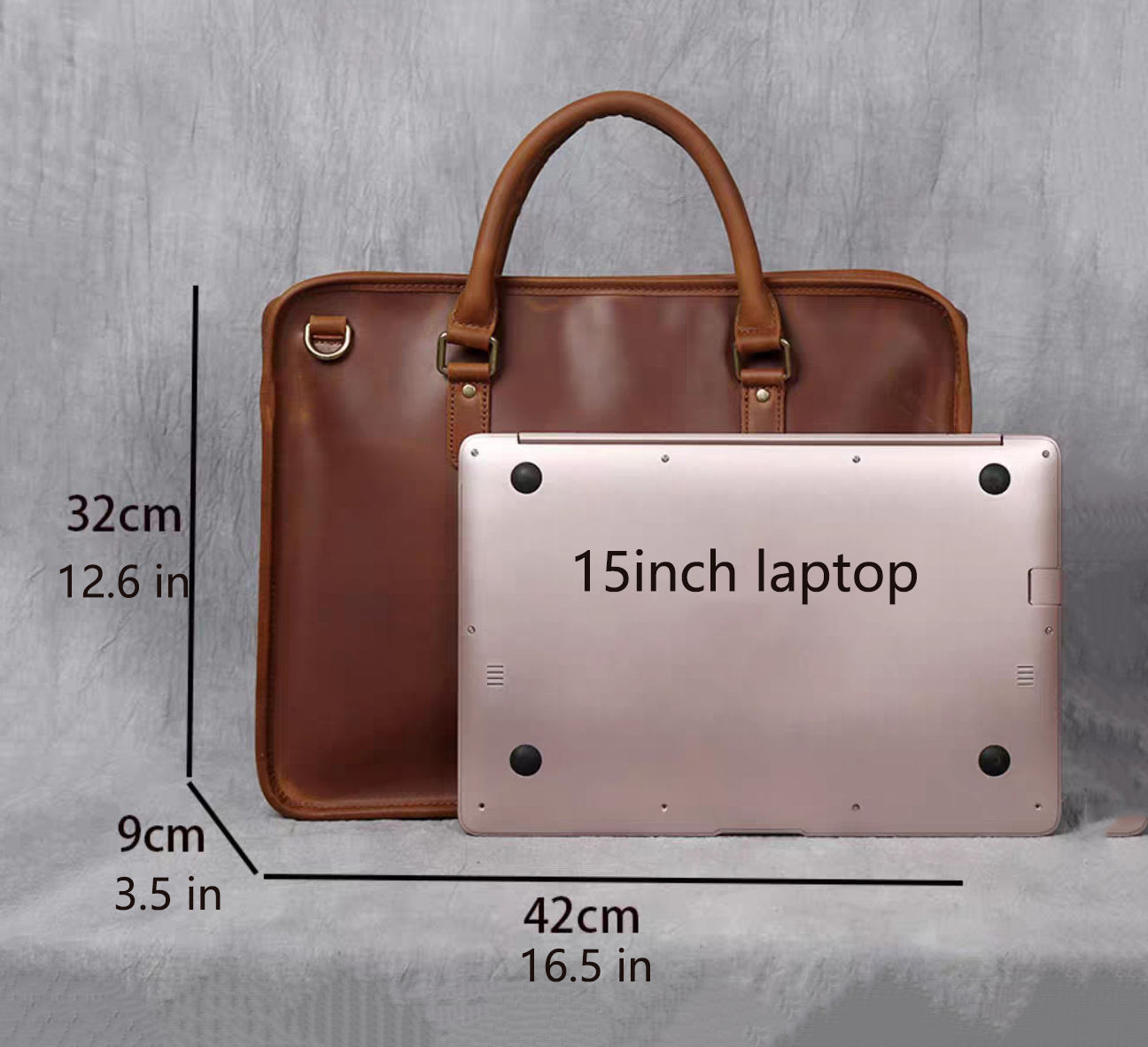Start2Finish Hemming Leather Laptop Bag, vintage leather briefcase with sturdy handle and sleek design for accessories collection