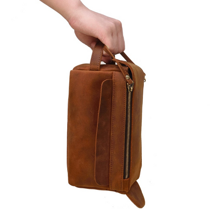 Start2Finish Dado Leather Dopp Kit, handmade leather toiletry bag with a sleek, durable design for travel accessories.