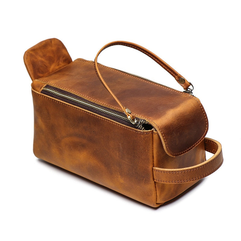 Handmade Dado Leather Dopp Kit by Start2Finish, a stylish leather toiletry bag with a sleek design and durable craftsmanship.