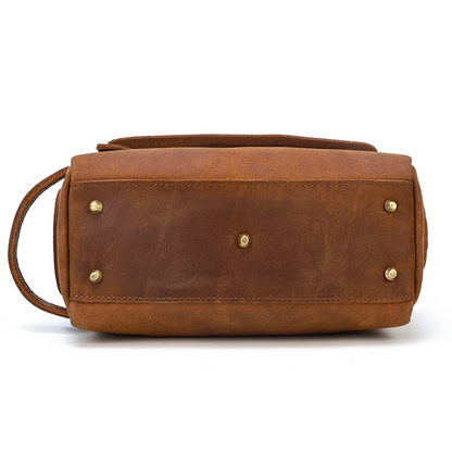 Start2Finish Dado Leather Dopp Kit, handmade leather toiletry bag with secure zipper and compact design for travel accessories.