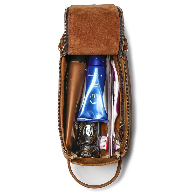 Handmade Dado Leather Dopp Kit by Start2Finish, a durable leather toiletry bag with a sleek, minimalist design for accessories.