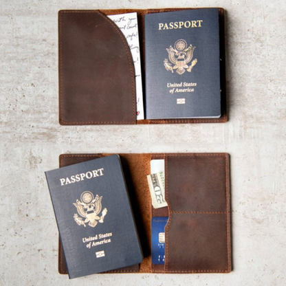 Priam Handmade Leather Passport Cover by Start2Finish, brown leather accessories with sleek design and stitching details.