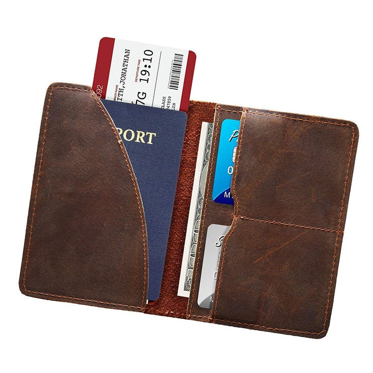 Priam handmade leather passport cover by Start2Finish, showcasing a sleek, brown leather accessory with stitching detail.