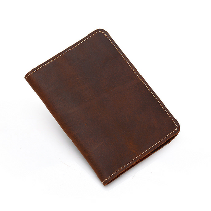 Start2Finish Priam Handmade Leather Passport Cover showing textured brown leather with stitched edges and a sleek design.