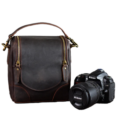 Start2Finish Calista small leather camera bag and lens case, stylish accessories for protecting and carrying camera equipment.