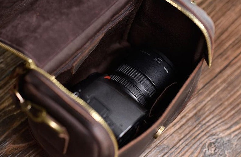 Small leather camera bag and lens case from Start2Finish, with a compact, stylish leather accessory for camera gear storage.