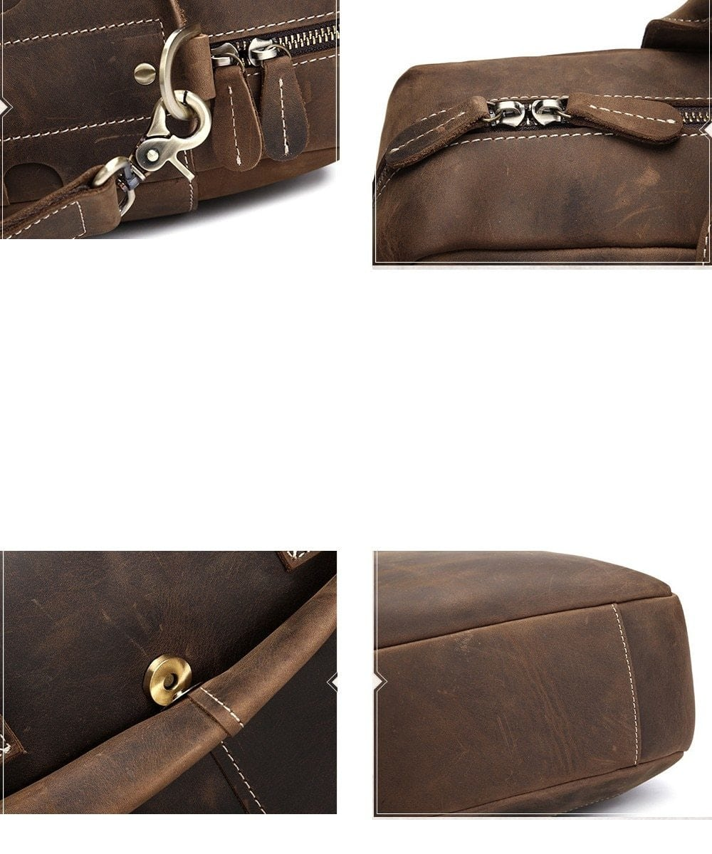 Vintage leather Welch Briefcase by Start2Finish, classic messenger bag with sturdy leather strap and front pocket details.