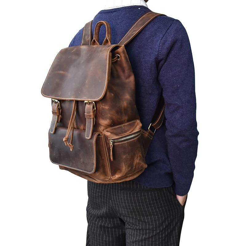 Vintage leather Hagen backpack by Start2Finish, showcasing durable leather straps and spacious compartments for everyday accessories.