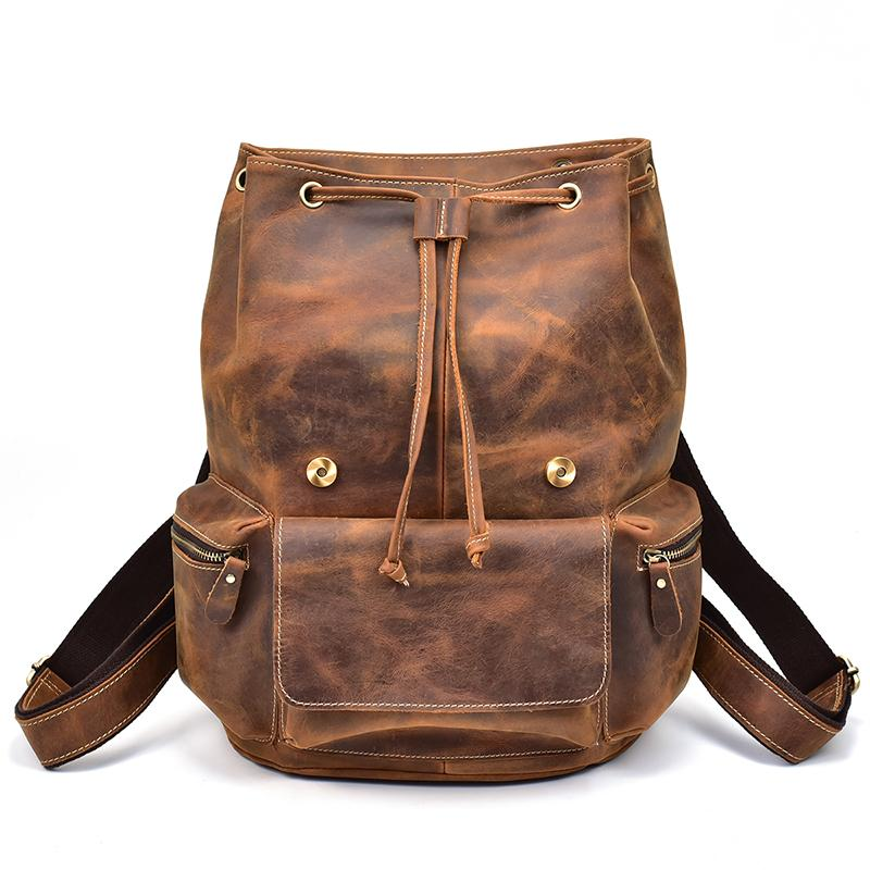 Vintage leather Hagen backpack by Start2Finish with adjustable straps and classic design, perfect for everyday accessories.
