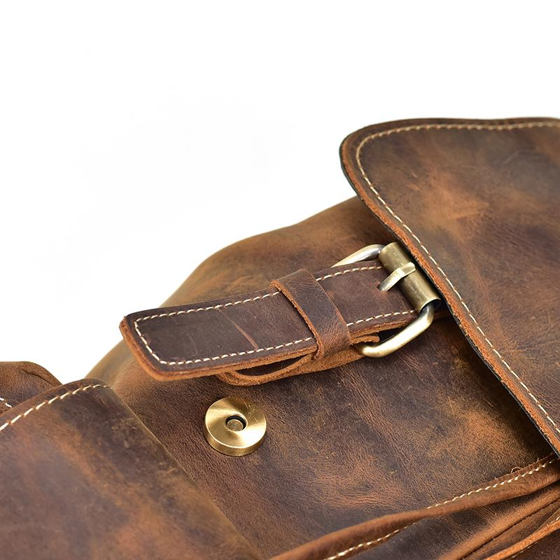 Vintage leather Hagen backpack by Start2Finish, showing its classic design and durable leather straps.