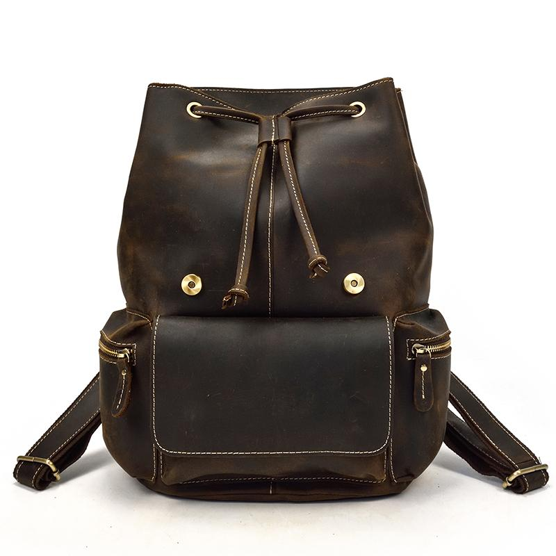 Vintage leather Hagen backpack by Start2Finish, showing the stylish accessories with adjustable straps and classic design.