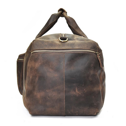 Start2Finish Colden Duffle Bag in leather, large capacity weekender with sturdy handles and spacious interior for travel accessories.