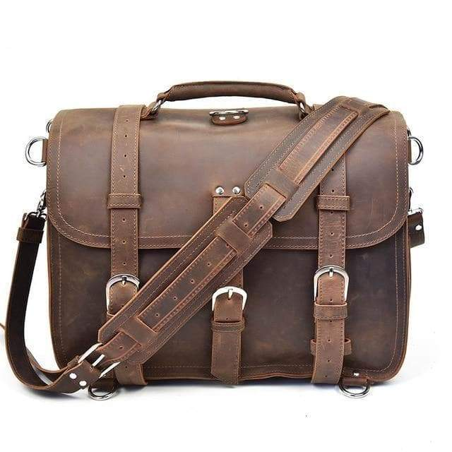 Start2Finish Gustav vintage leather messenger bag with large capacity, featuring a sturdy strap and classic design for accessories.