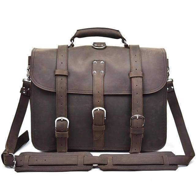 Large vintage leather messenger bag from Start2Finish with multiple compartments and a classic design, perfect for everyday use.