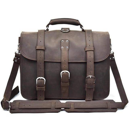 Large vintage leather messenger bag from Start2Finish with multiple compartments and a classic design, perfect for everyday use.