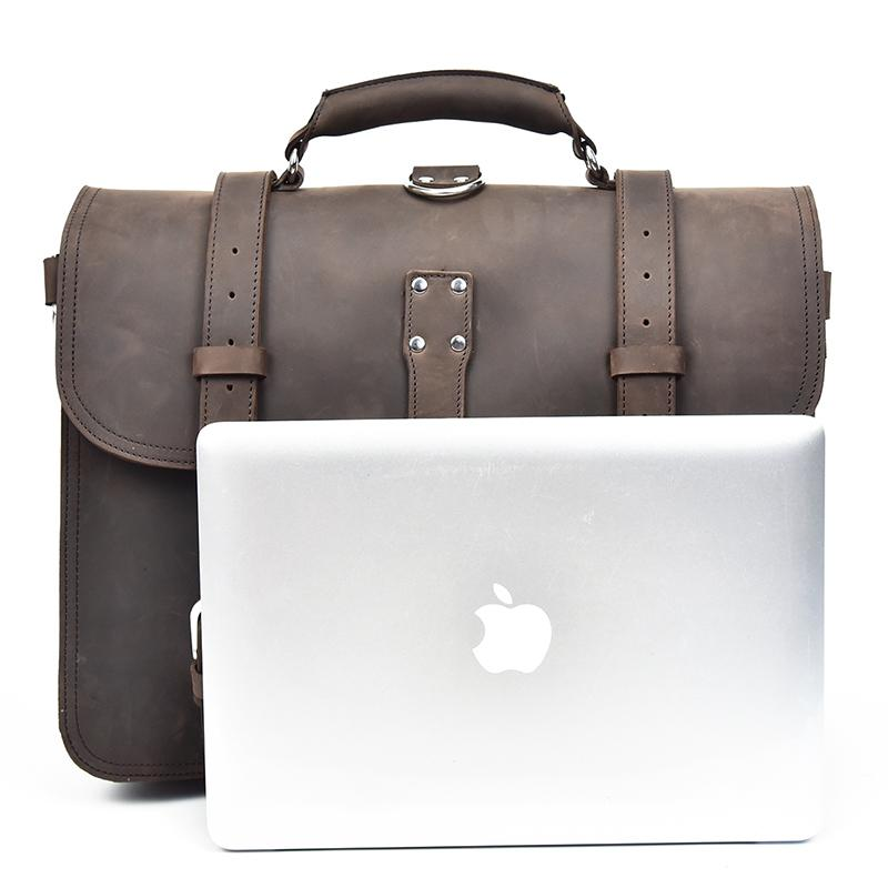 Start2Finish Gustav vintage leather messenger bag with large capacity, featuring a classic design and sturdy leather strap.
