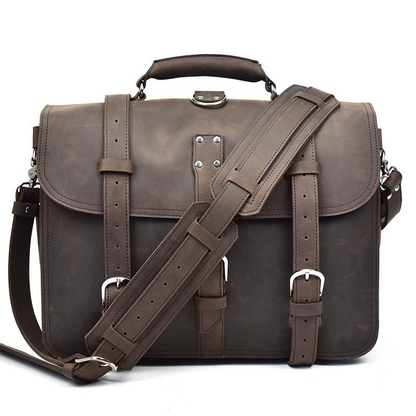 Start2Finish Gustav vintage leather messenger bag with large capacity, featuring a classic design and sturdy leather strap.