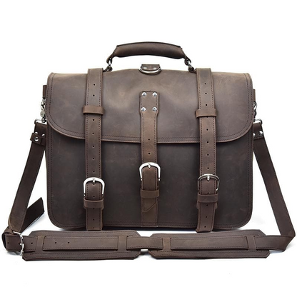 Start2Finish Gustav large vintage leather messenger bag with adjustable strap and spacious interior for carrying essentials.
