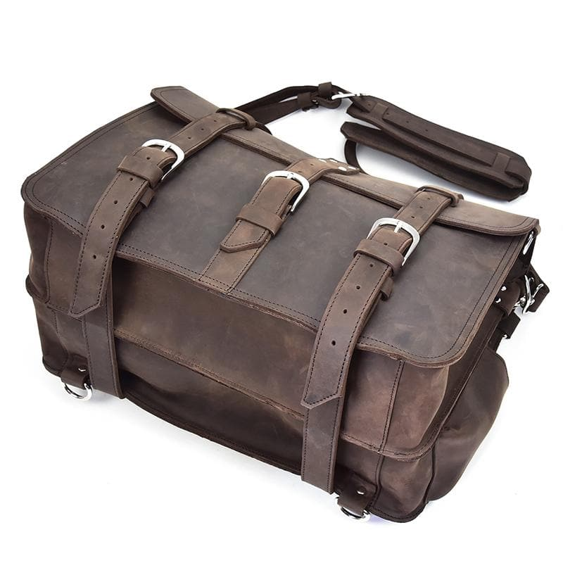 Large vintage leather messenger bag by Start2Finish, featuring a spacious design and classic accessories style.