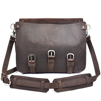 Large vintage leather messenger bag by Start2Finish, The Gustav Messenger Bag, showcasing its spacious design and classic accessories style.