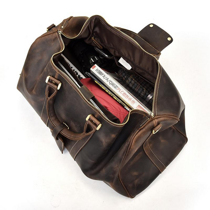 Start2Finish Bjarke Weekender leather duffle bag with handles and shoulder strap, handcrafted accessories for travel and weekend trips