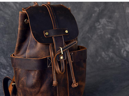 Vintage leather Olaf Rucksack by Start2Finish, a stylish travel backpack with adjustable straps and spacious interior.