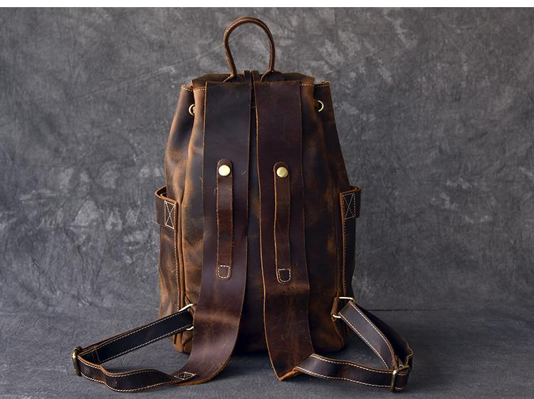Olaf Rucksack vintage leather travel backpack by Start2Finish, showcasing rugged design and adjustable straps.