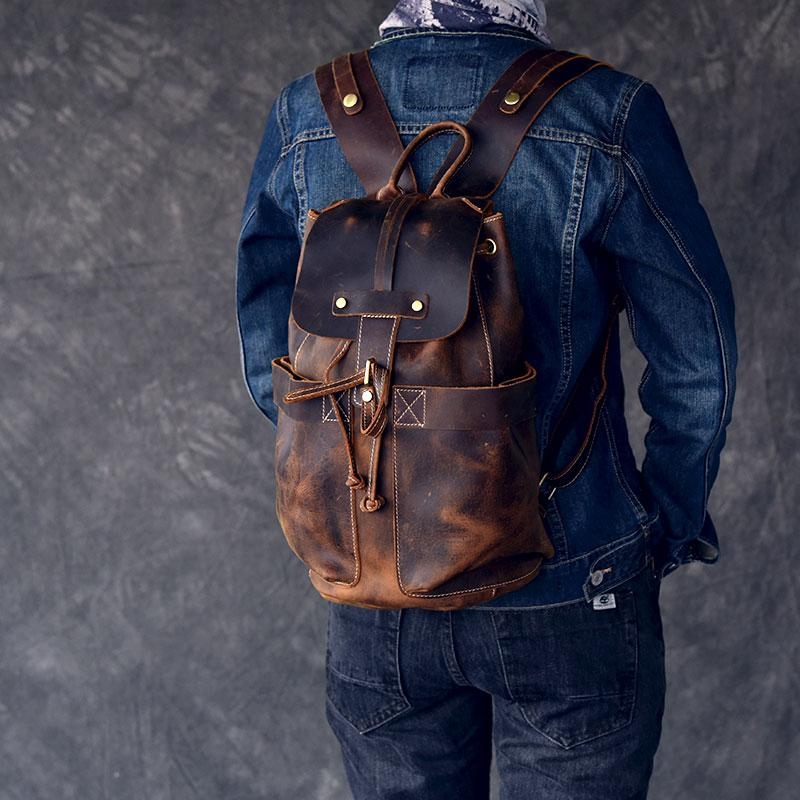 Olaf Rucksack by Start2Finish, vintage leather travel backpack with adjustable straps and spacious main compartment.