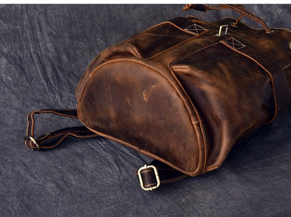 Olaf Rucksack vintage leather travel backpack by Start2Finish with sturdy straps and spacious main compartment.