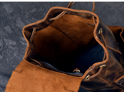 Olaf Rucksack vintage leather travel backpack by Start2Finish with adjustable straps and spacious main compartment.