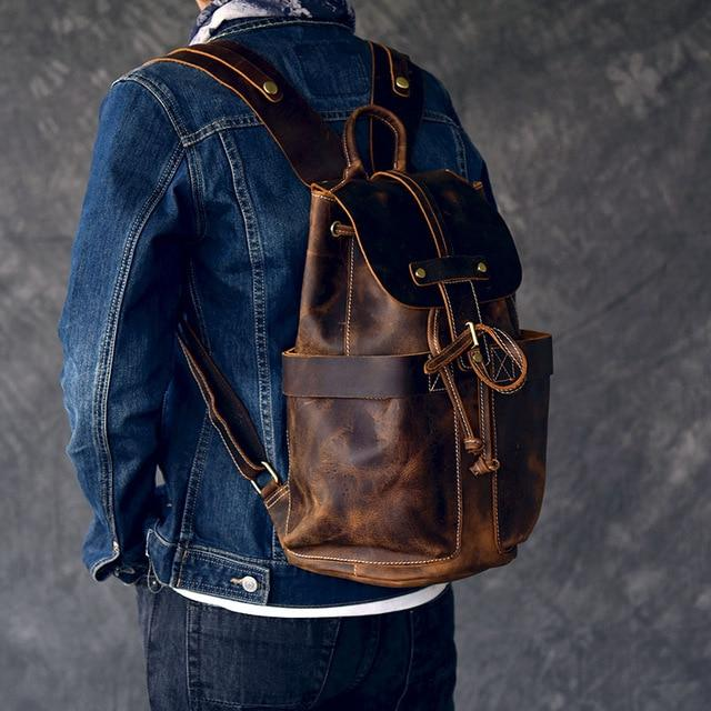 Olaf Rucksack vintage leather travel backpack with adjustable straps and front pocket, stylish accessories by Start2Finish.