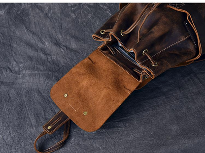 Vintage leather Olaf Rucksack by Start2Finish, a stylish travel backpack with sturdy straps and classic leather finish.