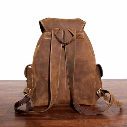Genuine leather Asmund Backpack by Start2Finish showing front view with adjustable straps and sleek design.