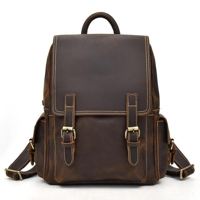 Start2Finish Freja Leather Backpack, handcrafted accessories bag with adjustable straps and front pocket, natural leather finish.