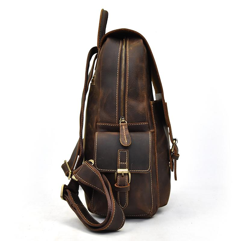 Handcrafted leather Freja Backpack by Start2Finish, featuring adjustable straps and a spacious main compartment in rich brown leather.