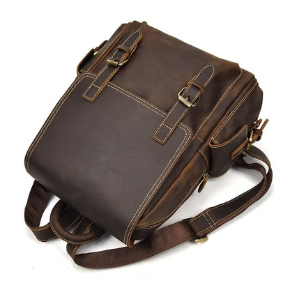 Start2Finish Freja leather backpack with adjustable straps, handcrafted leather exterior, and multiple compartments for accessories.